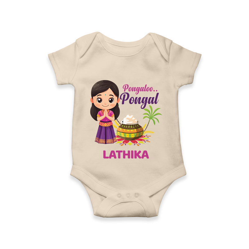 Pongalo Pongal - Little Traditions Customized Romper for Babies with Name - IVORY - 0 - 3 Months Old (Chest 16")