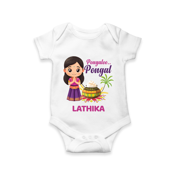 Pongalo Pongal - Little Traditions Customized Romper for Babies with Name - WHITE - 0 - 3 Months Old (Chest 16")