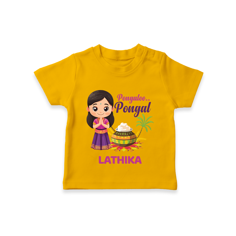 Pongalo Pongal - Little Traditions Customized T-Shirt for Kids with Name - CHROME YELLOW - 0-5 Months Old (Chest 17")