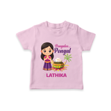 Pongalo Pongal - Little Traditions Customized T-Shirt for Kids with Name - PINK - 0-5 Months Old (Chest 17")