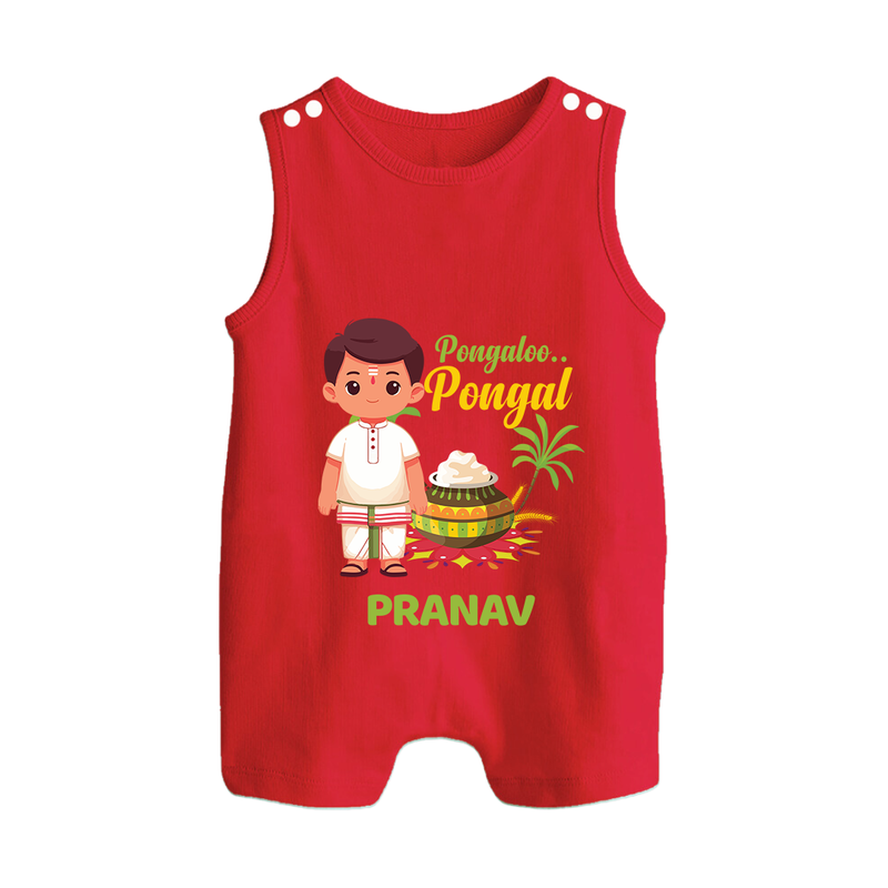 Pongalo Pongal - Village Vibes Customized Romper Suit for Babies with Name - RED - 0 - 5 Months Old (Chest 18")