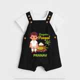 Pongalo Pongal - Village Vibes Customized Dungaree Set for Kids with Name - BLACK - 0 - 5 Months Old (Chest 18")