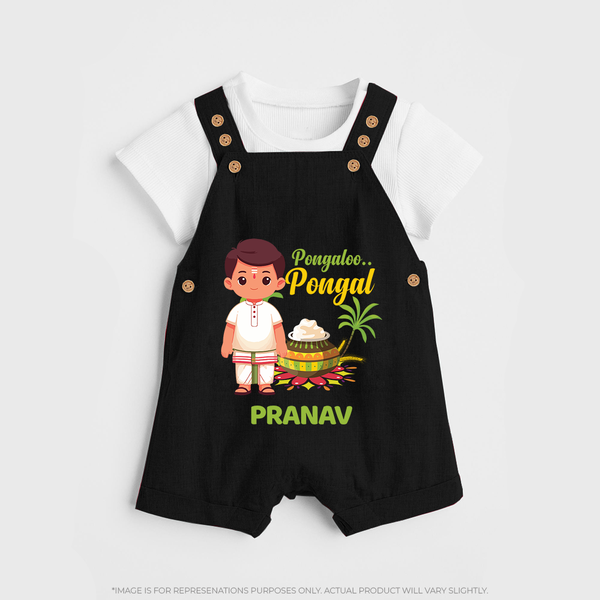 Pongaloo Pongal Tamil Boy Edition – Custom Kids Dungaree  - BLACK - 0 - 5 Months Old (Chest 18")