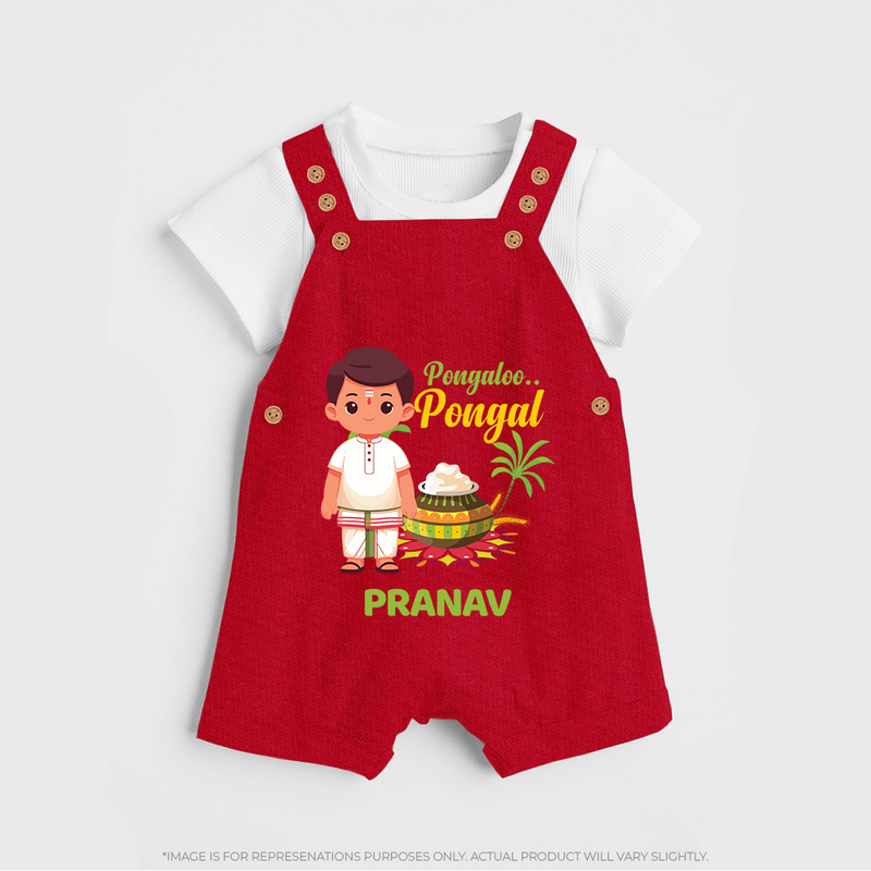 Pongalo Pongal - Village Vibes Customized Dungaree Set for Kids with Name - RED - 0 - 5 Months Old (Chest 18")