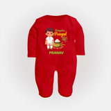 Pongaloo Pongal Tamil Boy Edition – Custom Kids Fullbody Suit  - RED - New Born (Chest 7.5")