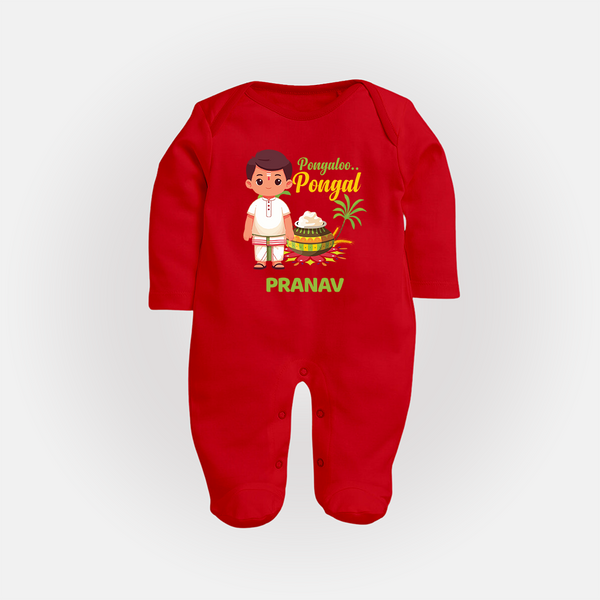 Pongaloo Pongal Tamil Boy Edition – Custom Kids Fullbody Suit  - RED - New Born (Chest 7.5")
