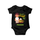 Pongalo Pongal - Village Vibes Customized Romper for Babies with Name - BLACK - 0 - 3 Months Old (Chest 16")