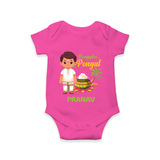 Pongalo Pongal - Village Vibes Customized Romper for Babies with Name - HOT PINK - 0 - 3 Months Old (Chest 16")