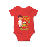 Pongalo Pongal - Village Vibes Customized Romper for Babies with Name - RED - 0 - 3 Months Old (Chest 16")