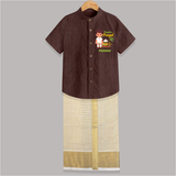 Pongalo Pongal - Village Vibes Customized Shirt And Dhoti for Kids with Name - COFFEE BROWN - 0 - 6 Months Old (Chest-23") (Dhoti length-14")