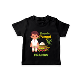 Pongalo Pongal - Village Vibes Customized T-Shirt for Kids with Name - BLACK - 0-5 Months Old (Chest 17")