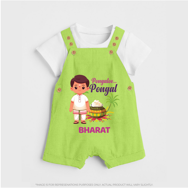 Pongalo Pongal - Village Vibes Customized Dungaree Set for Kids with Name - GREEN - 0 - 5 Months Old (Chest 18")