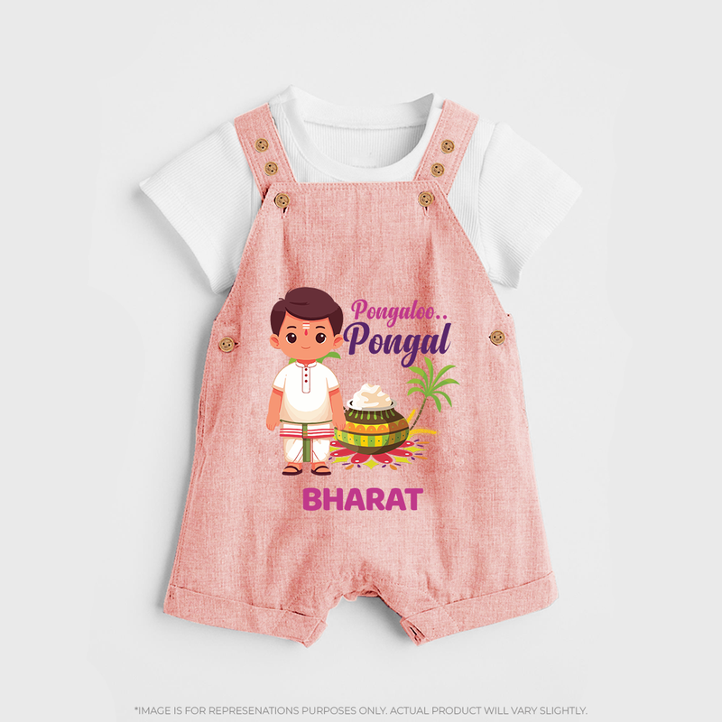 Pongalo Pongal - Village Vibes Customized Dungaree Set for Kids with Name - PEACH - 0 - 5 Months Old (Chest 18")