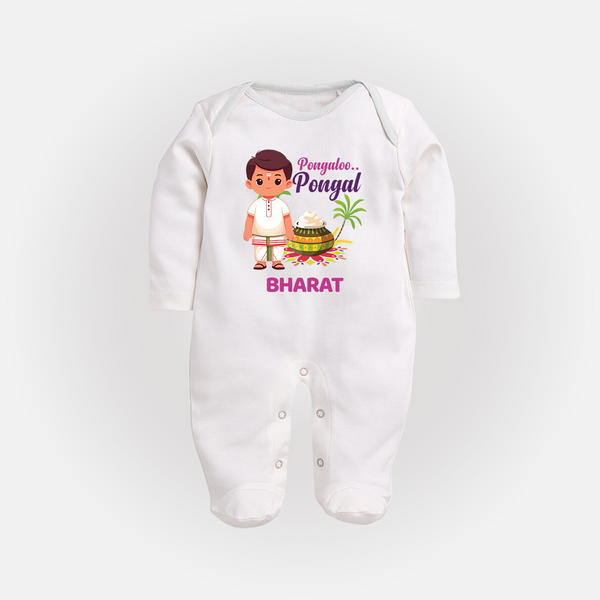 Pongalo Pongal - Village Vibes Customized Sleep Suit for Babies with Name - WHITE - New Born (Chest 7.5")