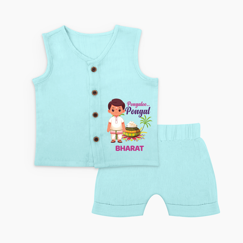 Pongalo Pongal - Village Vibes Customized Jabla Set for Babies with Name - BABY BLUE - 0 - 3 Months Old (Chest 9.8")