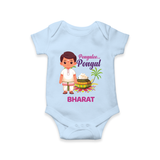 Pongalo Pongal - Village Vibes Customized Romper for Babies with Name - BABY BLUE - 0 - 3 Months Old (Chest 16")