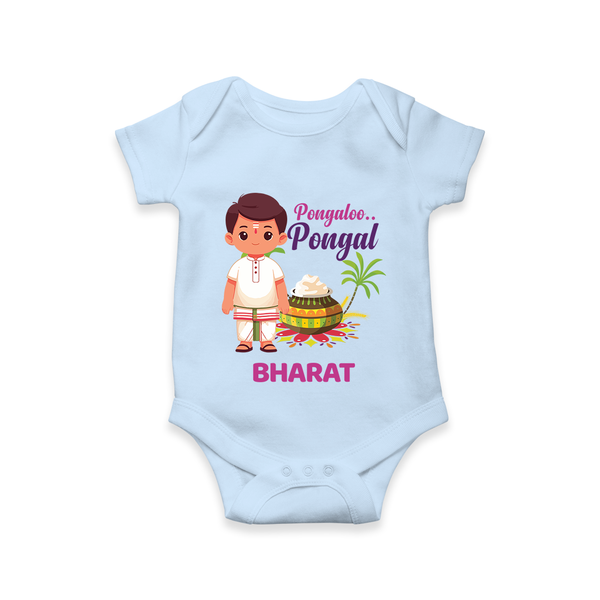 Pongalo Pongal - Village Vibes Customized Romper for Babies with Name - BABY BLUE - 0 - 3 Months Old (Chest 16")