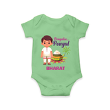 Pongalo Pongal - Village Vibes Customized Romper for Babies with Name - GREEN - 0 - 3 Months Old (Chest 16")