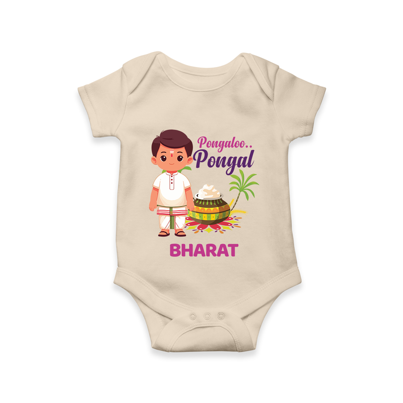 Pongalo Pongal - Village Vibes Customized Romper for Babies with Name - IVORY - 0 - 3 Months Old (Chest 16")