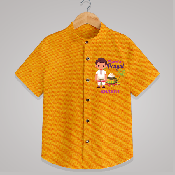 Pongalo Pongal - Village Vibes Customized Shirt for Kids with Name - CHROME YELLOW - 0 - 6 Months Old (Chest 23")