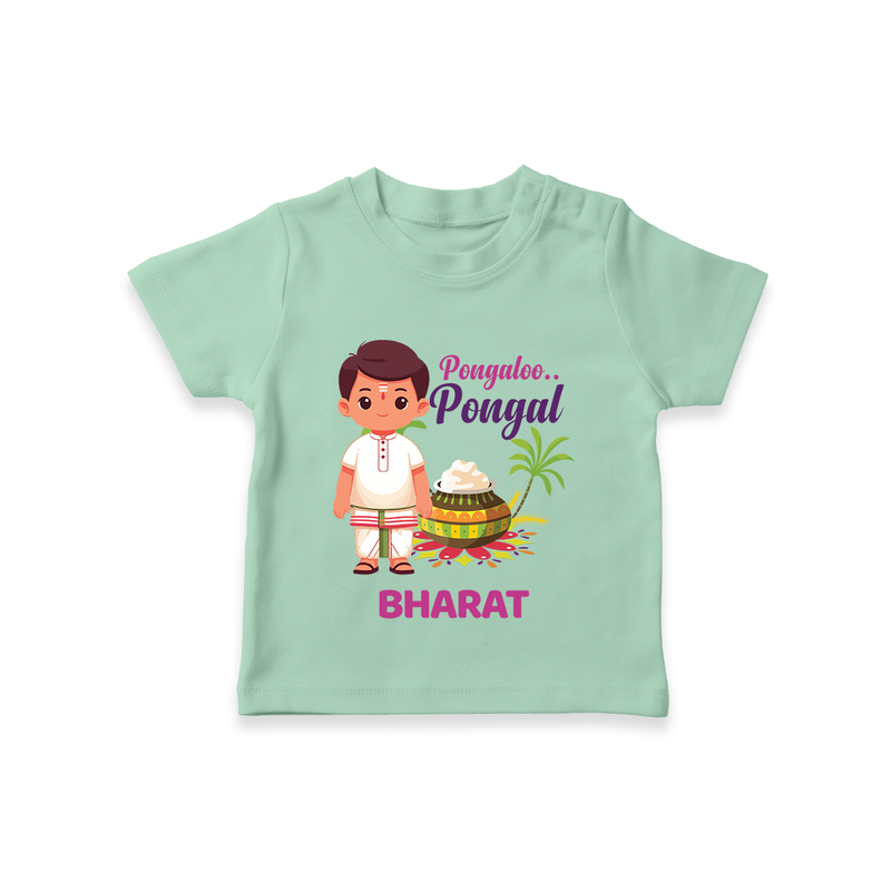 Pongalo Pongal - Village Vibes Customized T-Shirt for Kids with Name - MINT GREEN - 0-5 Months Old (Chest 17")