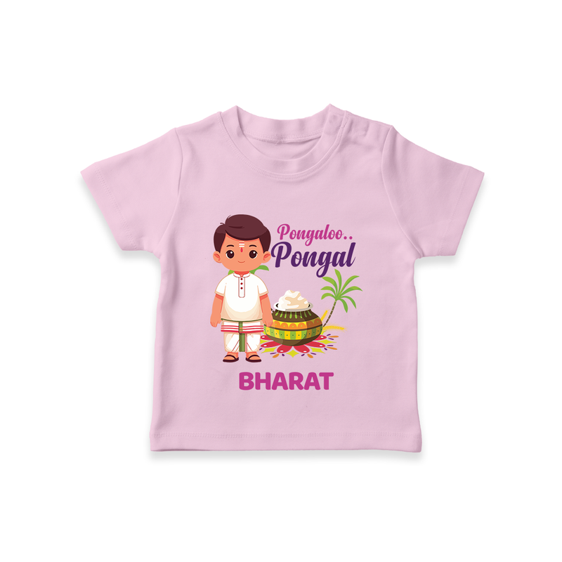 Pongalo Pongal - Village Vibes Customized T-Shirt for Kids with Name - PINK - 0-5 Months Old (Chest 17")