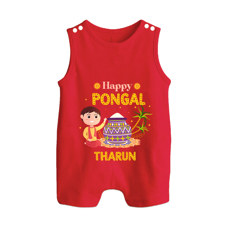 Happy Pongal - Celebrating Culture Customized Romper Suit for Babies with Name - RED - 0 - 5 Months Old (Chest 18")