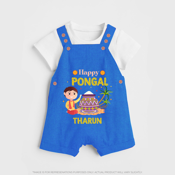 Happy Pongal | Personalized Kids Dungaree - COBALT BLUE - 0 - 5 Months Old (Chest 18")