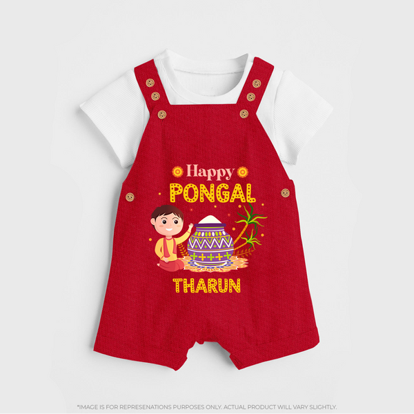 Happy Pongal | Personalized Kids Dungaree - RED - 0 - 5 Months Old (Chest 18")