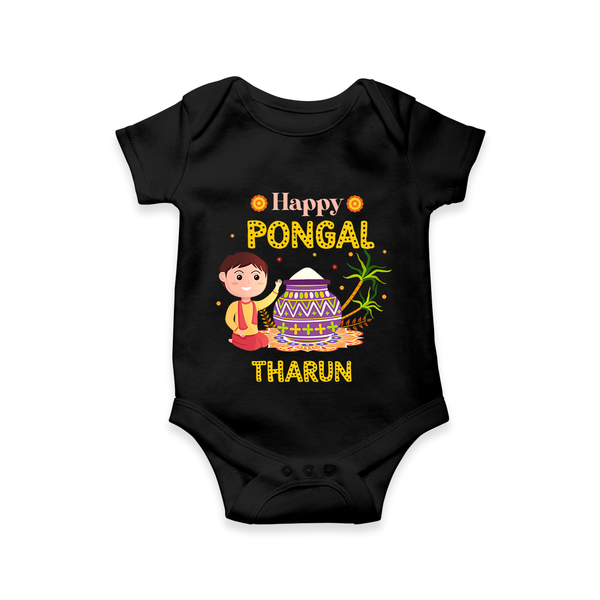 Happy Pongal | Personalized Kids Romper - BLACK - New Born (Chest 14")