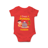 Happy Pongal - Celebrating Culture Customized Romper for Babies with Name - RED - 0 - 3 Months Old (Chest 16")