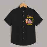 Happy Pongal - Celebrating Culture Customized Shirt for Kids with Name - BLACK - 0 - 6 Months Old (Chest 23")