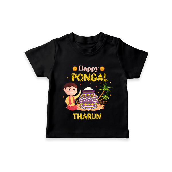 Happy Pongal | Personalized Kids T-Shirt - BLACK - 0-5 Months Old (Chest 17")