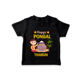 Happy Pongal - Celebrating Culture Customized T-Shirt for Kids with Name - BLACK - 0-5 Months Old (Chest 17")