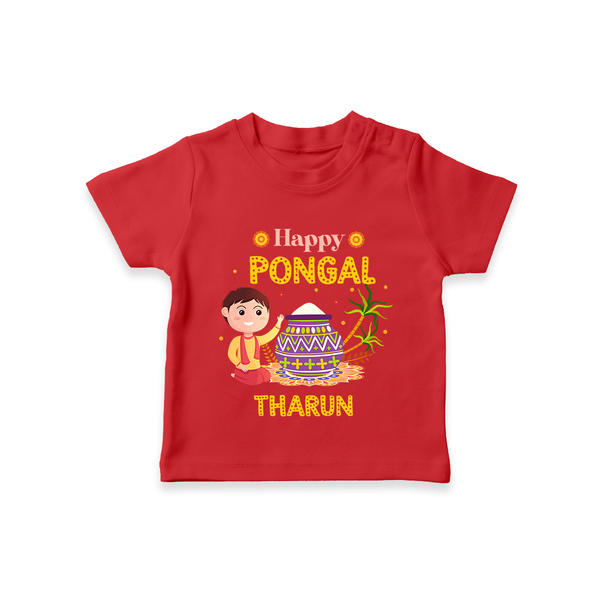 Happy Pongal | Personalized Kids T-Shirt - RED - 0-5 Months Old (Chest 17")