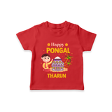 Happy Pongal - Celebrating Culture Customized T-Shirt for Kids with Name - RED - 0-5 Months Old (Chest 17")