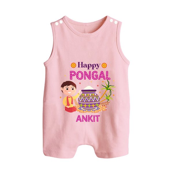 Happy Pongal | Personalized Kids Romper Suit - BABY PINK - 0 - 5 Months Old (Chest 18")