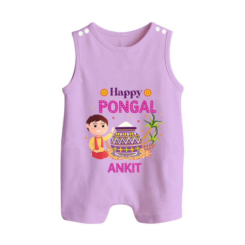 Happy Pongal - Celebrating Culture Customized Romper Suit for Babies with Name - LILAC - 0 - 5 Months Old (Chest 18")