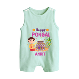 Happy Pongal - Celebrating Culture Customized Romper Suit for Babies with Name - MINT GREEN - 0 - 5 Months Old (Chest 18")