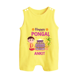 Happy Pongal | Personalized Kids Romper Suit - PASTEL YELLOW - 0 - 5 Months Old (Chest 18")