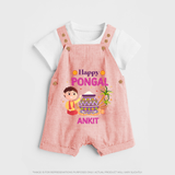 Happy Pongal | Personalized Kids Dungaree - PEACH - 0 - 5 Months Old (Chest 18")