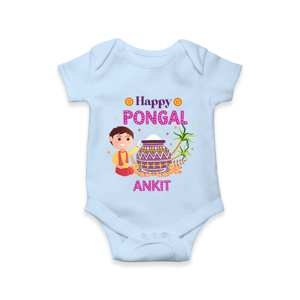Happy Pongal | Personalized Kids Romper - BABY BLUE - New Born (Chest 14")