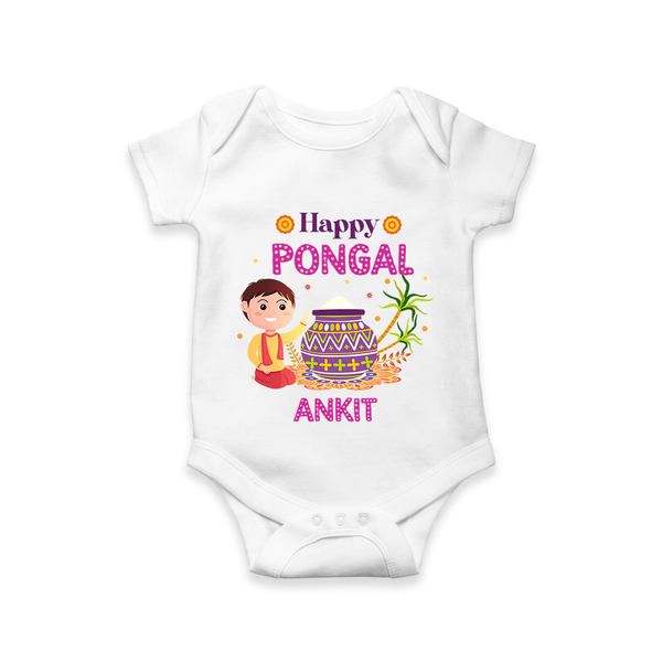 Happy Pongal - Celebrating Culture Customized Romper for Babies with Name - WHITE - 0 - 3 Months Old (Chest 16")