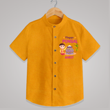 Happy Pongal - Celebrating Culture Customized Shirt for Kids with Name - CHROME YELLOW - 0 - 6 Months Old (Chest 23")