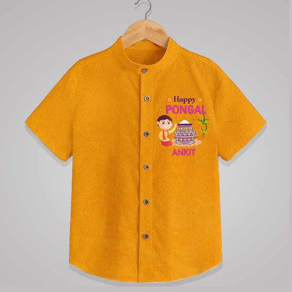 Happy Pongal | Personalized Kids Shirt - CHROME YELLOW - 0 - 6 Months Old (Chest 23")