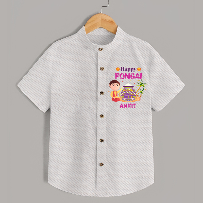 Happy Pongal - Celebrating Culture Customized Shirt for Kids with Name - WHITE - 0 - 6 Months Old (Chest 23")