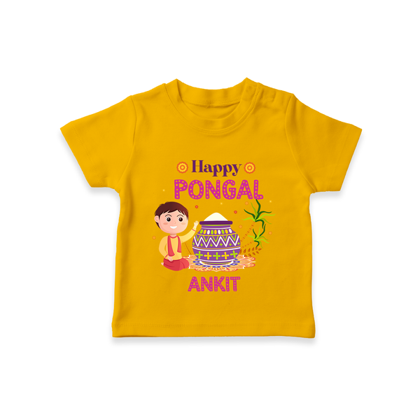 Happy Pongal | Personalized Kids T-Shirt - CHROME YELLOW - 0-5 Months Old (Chest 17")