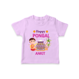 Happy Pongal - Celebrating Culture Customized T-Shirt for Kids with Name - LILAC - 0-5 Months Old (Chest 17")