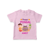 Happy Pongal - Celebrating Culture Customized T-Shirt for Kids with Name - PINK - 0-5 Months Old (Chest 17")