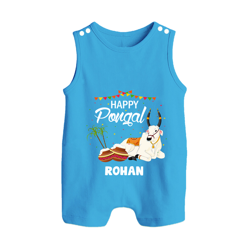 Happy Pongal - Little Bull Tamer Themed Customized Romper Suit for Babies - ROYAL BLUE - 0 - 5 Months Old (Chest 18")